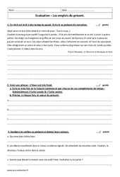 Distinguer les valeurs du présent - Examen Contrôle avec le corrigé : 8ème Harmos - PDF à imprimer