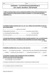 Homonymes grammaticaux - Examen Contrôle  : 8ème Harmos - PDF à imprimer