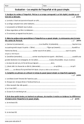 Emplois du passé simple et  de l’imparfait - Examen Evaluation  : 8ème Harmos - PDF à imprimer