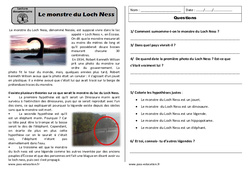 Le monstre du Loch ness - Lecture compréhension : 4ème Harmos - PDF à imprimer