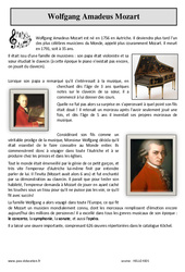 Mozart - Lecture documentaire : 5ème Harmos - PDF à imprimer