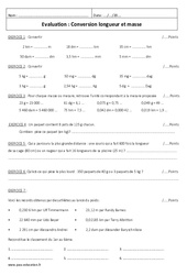 Conversion de longueur et de masse - Examen Evaluation : 8ème Harmos - PDF à imprimer