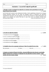 Accord de l’adjectif qualificatif - Examen Evaluation : 8ème Harmos - PDF à imprimer