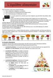 Equilibre alimentaire et nutrition - Lecture : 6ème, 7ème Harmos - PDF à imprimer