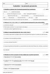 Pronoms personnels - Examen Evaluation : 8ème Harmos - PDF à imprimer