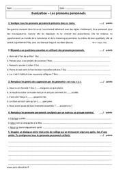 Pronoms personnels - Examen Contrôle  : 8ème Harmos - PDF à imprimer