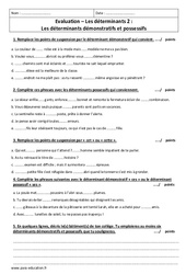 Déterminants possessifs et démonstratifs - Examen Evaluation : 8ème Harmos - PDF à imprimer