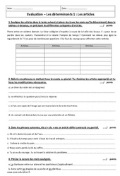 Articles - Déterminants - Examen Contrôle  : 8ème Harmos - PDF à imprimer