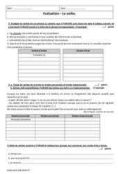 Verbe - Examen Evaluation  : 8ème Harmos - PDF à imprimer