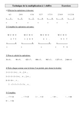 Technique de la multiplication à 1 chiffre - Exercices - Calculs : 6ème Harmos - PDF à imprimer