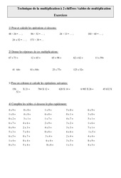 Technique de la multiplication à 2 chiffres - Tables de multiplication - Exercices - Calculs : 6ème Harmos - PDF à imprimer