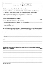 Evaluation Adjectif qualificatif - Examen Evaluation  : 8ème Harmos - PDF à imprimer