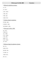 Diviser par 10, 100, 1000 - Exercices - Calculs - Mathématiques : 6ème Harmos - PDF à imprimer