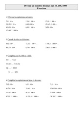 Diviser un nombre décimal par 10, 100, 1000 - Exercices - Calculs - Mathématiques : 6ème Harmos - PDF à imprimer