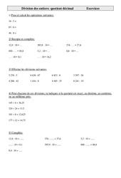 Division des entiers - Quotient décimal - Exercices - Calculs - Mathématiques : 6ème Harmos - PDF à imprimer