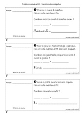 Problèmes soustractifs - Transformation négative - Exercices : 3eme Harmos - PDF à imprimer