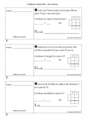 Problèmes soustractifs avec retenue - Exercices : 3eme Harmos - PDF à imprimer