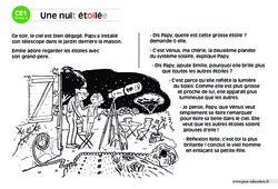 La nuit étoilée - Lecture compréhension - Histoire illustrée - Niveau 2 : 4ème Harmos - PDF à imprimer