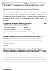 Compléments circonstanciels de temps et de lieu - Examen Evaluation : 8ème Harmos - PDF à imprimer