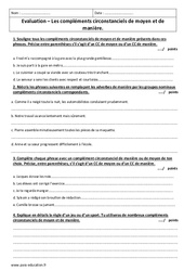 Compléments circonstanciels de moyen et de manière - Examen Evaluation : 8ème Harmos - PDF à imprimer