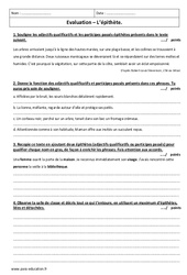 Evaluation L'épithète - Examen Contrôle avec la correction : 8ème Harmos - PDF à imprimer