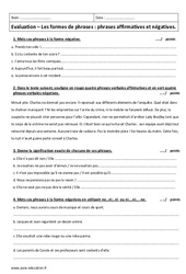 Phrases affirmatives et négatives - Examen Contrôle sur les formes de phrases : 8ème Harmos - PDF à imprimer