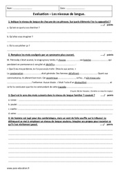 Langage familier, courant, soutenu - Examen Contrôle sur les niveaux de langue : 8ème Harmos - PDF à imprimer