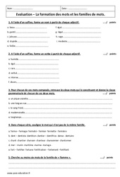 Familles de mots - Formation des mots - Examen Contrôle : 8ème Harmos - PDF à imprimer