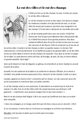 Le rat des villes et le rat des champs - Récit - Lecture : 5ème Harmos - PDF à imprimer