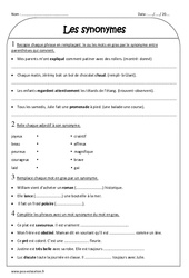 Synonymes - Exercices corrigés : 5ème Harmos - PDF à imprimer
