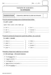 Antonymes - Contraires - Bilan : 4ème Harmos - PDF à imprimer