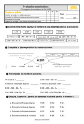 Décomposer des nombres de 0 à 9 999 - Examen Evaluation : 5ème Harmos - PDF à imprimer