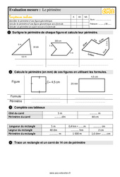 Mesurer le périmètre - Évaluation, bilan : 7ème Harmos - PDF à imprimer