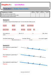 Droites demi - droites - Examen Evaluation avec la correction : 8ème Harmos - PDF à imprimer