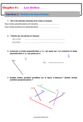 Position de deux droites - Révisions - Exercices avec correction : 8ème Harmos - PDF à imprimer