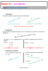 Alignement Appartenance sur les segments - Cours : 8ème Harmos - PDF à imprimer