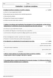 Phrase complexe - Examen Evaluation  : 8ème Harmos - PDF à imprimer