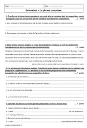 Phrases complexes - Examen Contrôle  : 8ème Harmos - PDF à imprimer