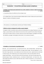 Accord des participes passés complexes - Examen Evaluation  : 9eme Harmos - PDF à imprimer