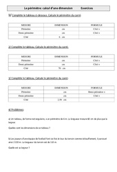 Périmètre - Calcul d'une dimension - Exercices - Mesures : 6ème Harmos - PDF à imprimer