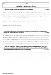 Discours direct - Examen Evaluation  : 9eme Harmos - PDF à imprimer