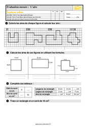 L'aire - Évaluation, bilan : 6ème Harmos - PDF à imprimer