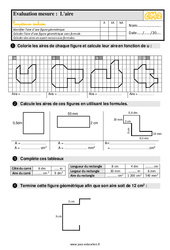 L'aire - Évaluation, bilan : 7ème Harmos - PDF à imprimer