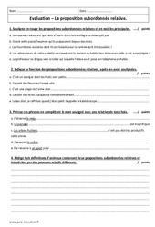 Proposition subordonnée relative - Examen Evaluation  : 9eme Harmos - PDF à imprimer