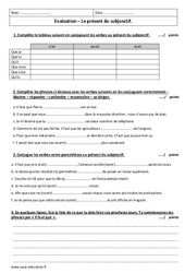 Subjonctif présent - Examen Evaluation  : 9eme Harmos - PDF à imprimer