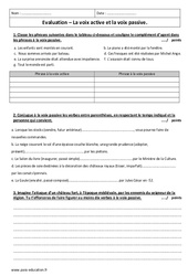 Voix passive - Voix active - Examen Contrôle avec la correction : 9eme Harmos - PDF à imprimer