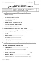 Complément d'objet direct et indirect - Bilan sur le COD - COI : 5ème Harmos - PDF à imprimer