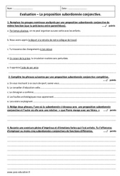 Proposition subordonnée conjonctive - Examen Contrôle avec le corrigé : 9eme Harmos - PDF à imprimer