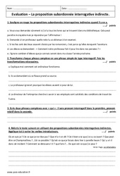 Proposition subordonnée interrogative indirecte - Examen Evaluation : 9eme Harmos - PDF à imprimer