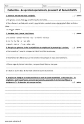 Personnels, possessifs et démonstratifs - Examen Contrôle sur les pronoms : 9eme Harmos - PDF à imprimer